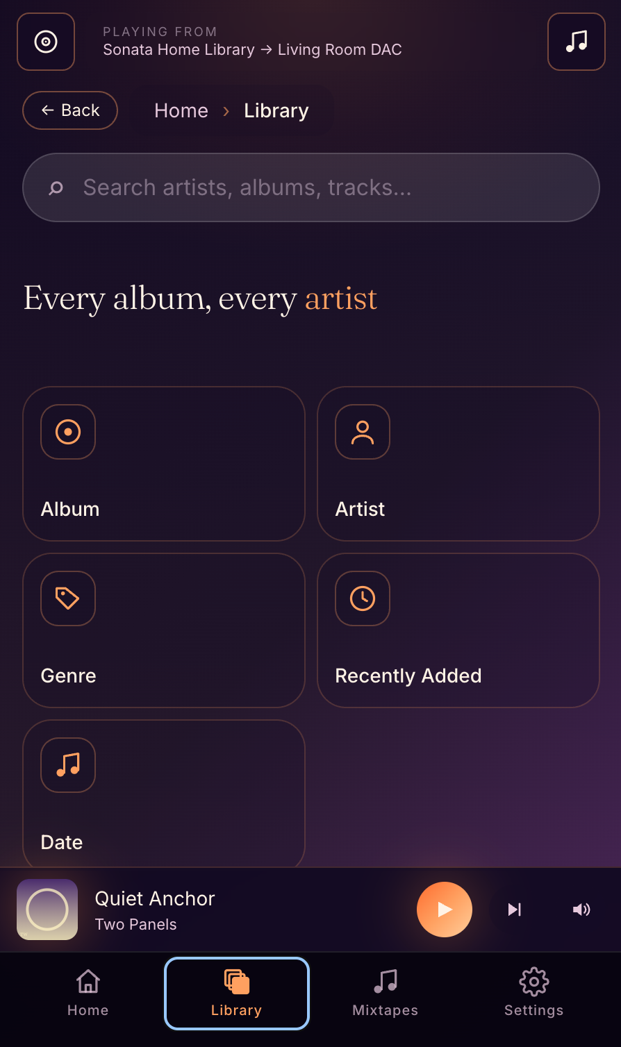 Library — album grid with cover artwork